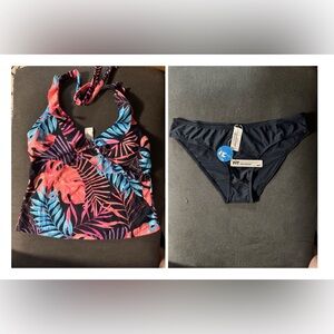 Tropical Print Halter Tankini Set